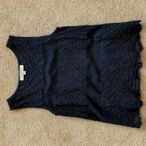 LOFT Navy Blue Lace Tank Top size :xs